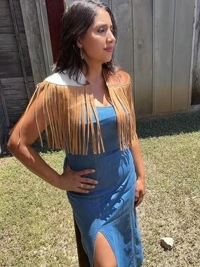 Handmade Cowhide & Leather Fringe Shawl